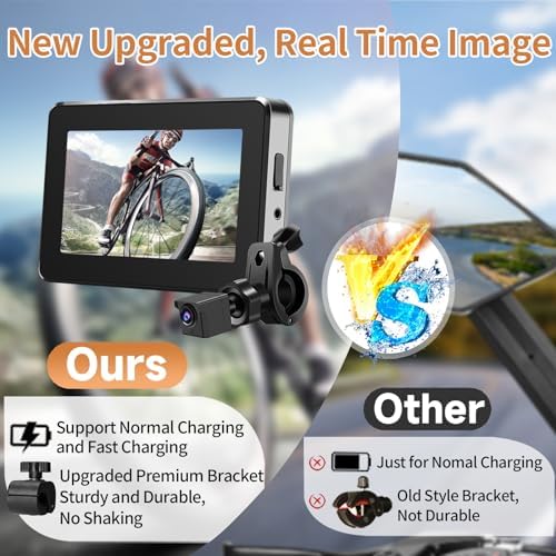 Bike Camera Rechargeable Battery 360° Rotation - Color Night Vision 3 Mins Easy Installation Wide View Handlebar 4.3'' HD 1080P Monitor Bicycle Rear View Camera for Mountain Ebike Wankskey Detail