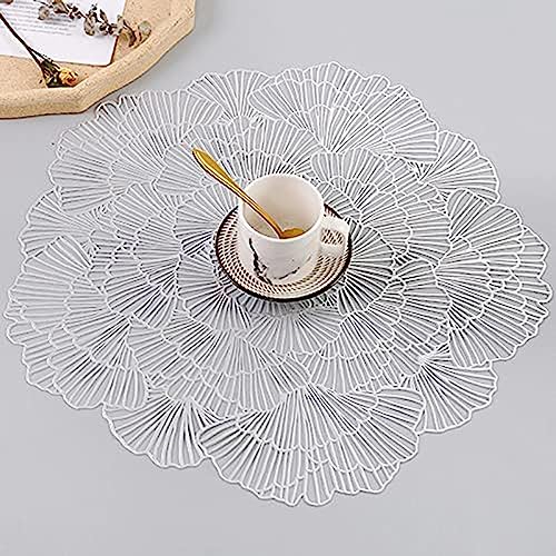 Image of Dakshya Industries Elegant Round Table Placemats Set of 2 (38x38 cm) PVC Waterproof Non-Slip Dining Mats (Silver)