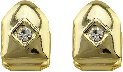 OOCC 2 Pcs 18K Gold Plated Single Grillz Cap for Your Teeth Diamond Teeth Grillz Men Women Hip Hop Teeth Grills Party Accessories