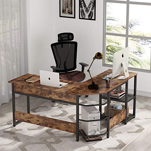 Tribesigns L Shaped Desk With Lift Top, Modern Sit To Stand Corner Computer Desk With Storage Shelves, Rustic Height Adjustable Standing Desk Workstation For Home Office (Rustic Brown) #TOP2