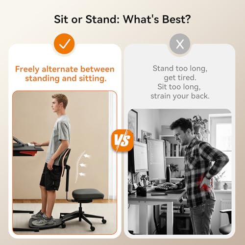 Image of Newtral Standing Desk Chair, Standing Mate Chair for Sit-Stand, Ergonomic Leaning Perch Chair with Anti-Fatigue Mat, Standing Stool, Saddle Chair, Height Adjustable Home Office Posture Seat-MT-L-DG