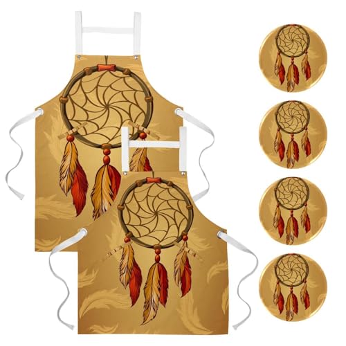 Tablier de cuisine attrape-rêves indien rétro à plumes pour bar