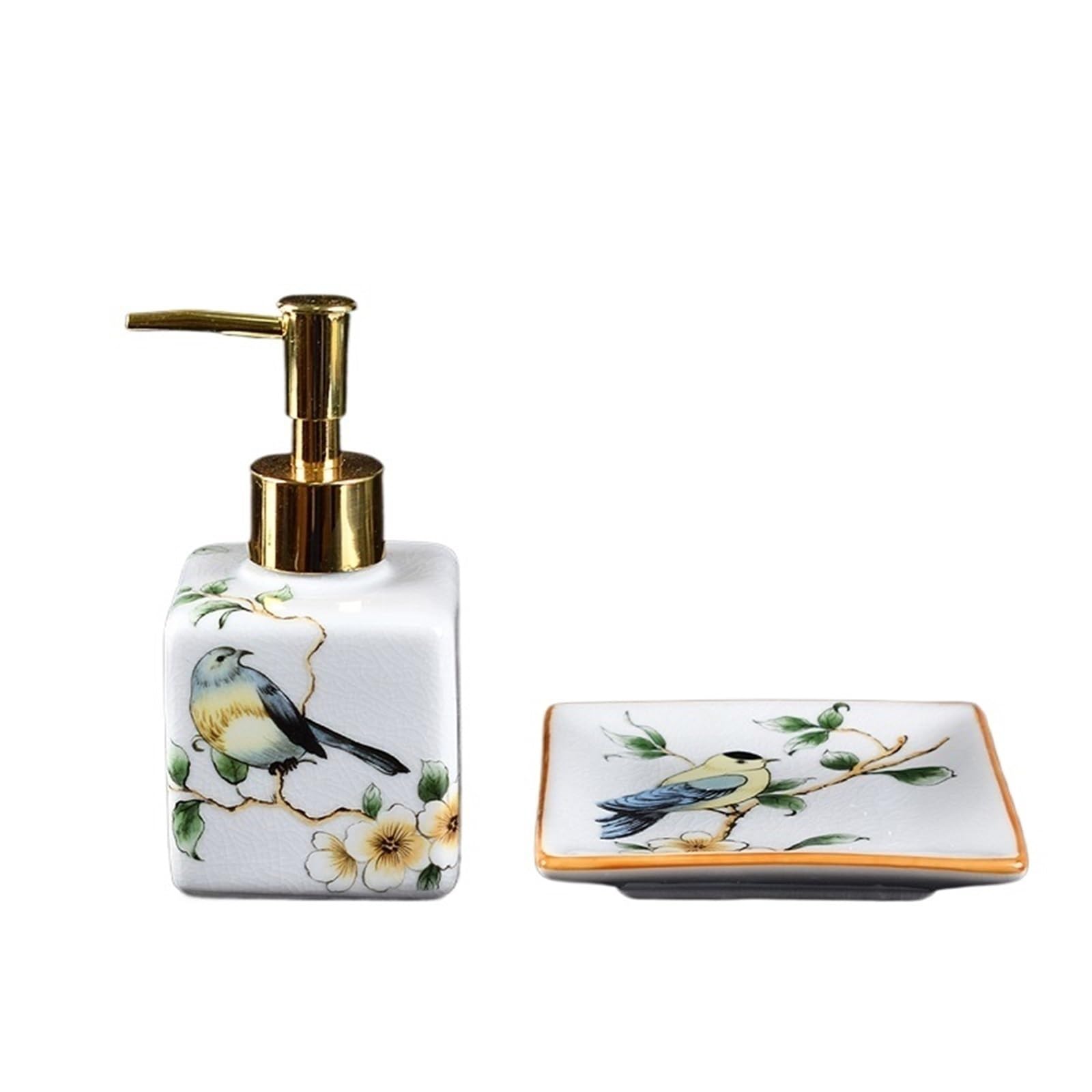 Dispenser Sapone Set creativo da bagno in ceramica composto due pezzi, con dispenser di sapone quadrato e portasapone Dosatore Sapone Bagno(Bianco)