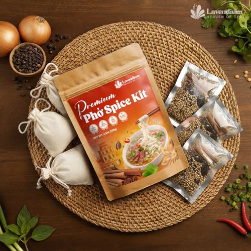 Image of Lavendium, Premium Pho Spice Kit, 4.5 oz Bag (Pack of 3), 100% Natural & Pure, No Preservatives, Gluten Free, Non-GMO, Vegan, Perfect for Beef Pho, Chicken Pho, Vegan Pho, Authentic Vietnamese Pho Bac