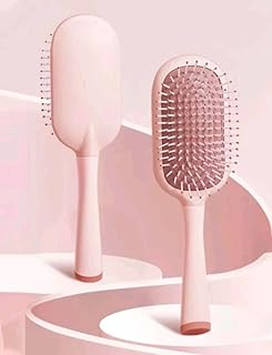 فرشاة شعر احترافية لفك التشابك لجميع أنواع الشعر، مشط بلاستيكي يدوي للشعر المجعد والمموج، لون وردي.