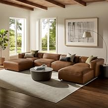 Modway Auren Vegan Leather 6 Piece Modular Sofa in Coffee - Faux Leather 4 Seater Sectional - Comfy Modern L Shaped Sofa - Oversized Mid Century Modern Couch for Living Room