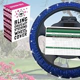 Universal Colorful Bling Crystal Diamond Rhinestones Golf Cart Steering Wheel Cover fits Club Car, Yahama, EZGO, Anti Slip Cover Easy to Install, Great Gifts for Golfer Women Womens (Blue Diamond)