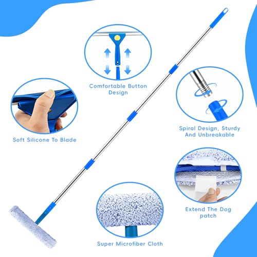 Miniatura 4 de Limpiador De Ventanas Con Mango Telescópico 146 Cm , Limpiacristales Profesional Con Rascador De Silicona Y Microfibra Para Baño, Ducha, Cristal, Espejo, Coche