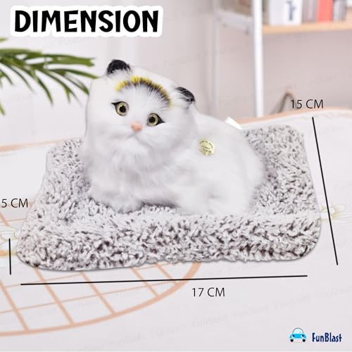 Image of FunBlast Cute Cat Plush Toy with Meow Sound, Toy Accessories for Car Dashboard & Home Decor, Realistic Cat Pet Toys with Bed, Gift for Kids (White-Random)