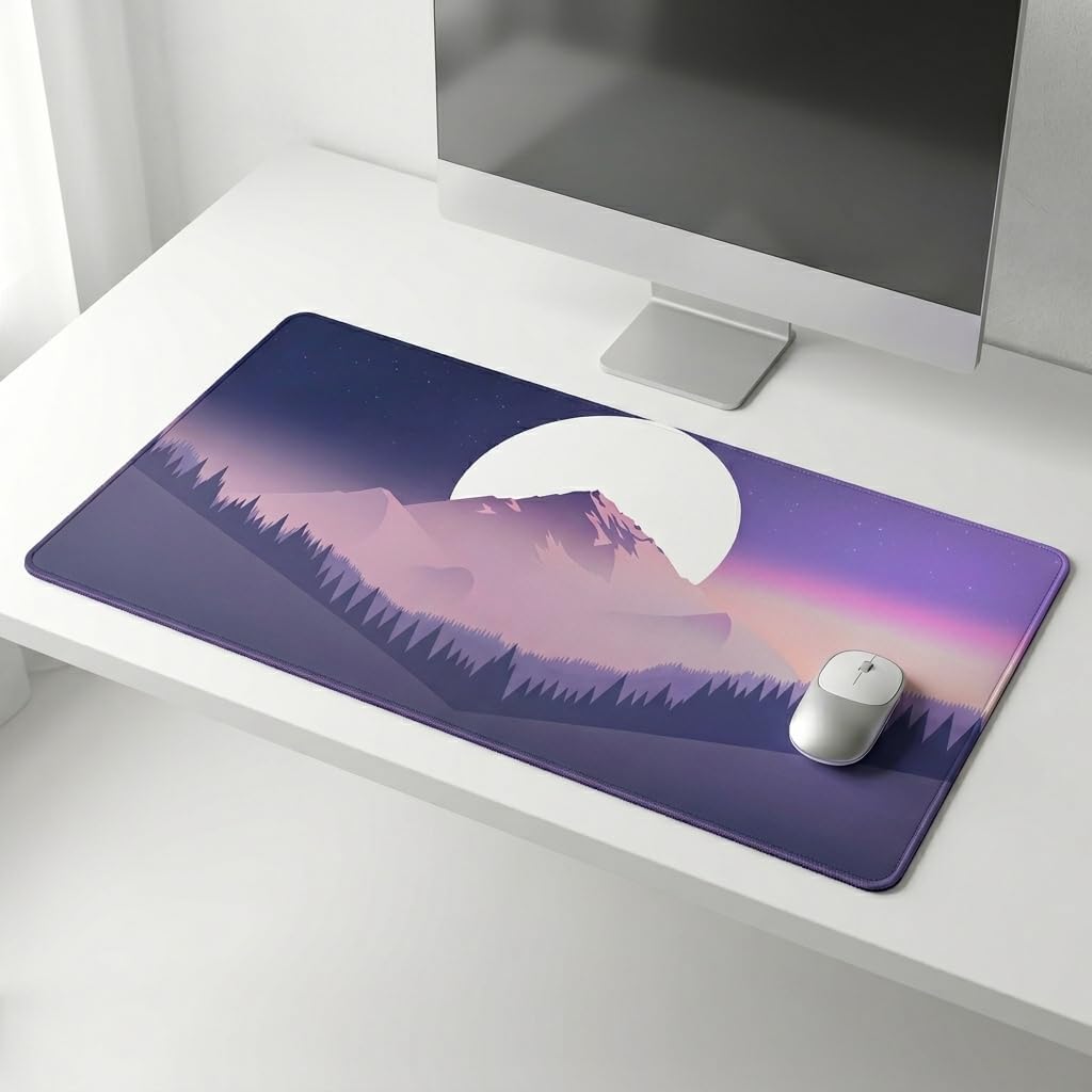 MASI Picks Minimalist Mountain Landscape Desk Mat (458 x 915 mm) – Premium Extended Mouse Pad with Stitched Edges & HD Print