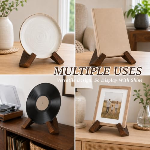 Canxyeun Présentoir Livre En Bois 16,6cm,Support Livre,Support Assiette Decorative,Porte Livre Pour Assiettes,Photos,Cadres,Disques Vinyles,Tablettes,Objets Décoratifs,Support Assiette Marron – vue 6