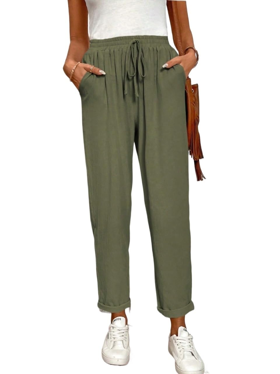 RAISER Womens Business Work Casual Pants Women Solid Color Casual Slim Fit Cropped Pants