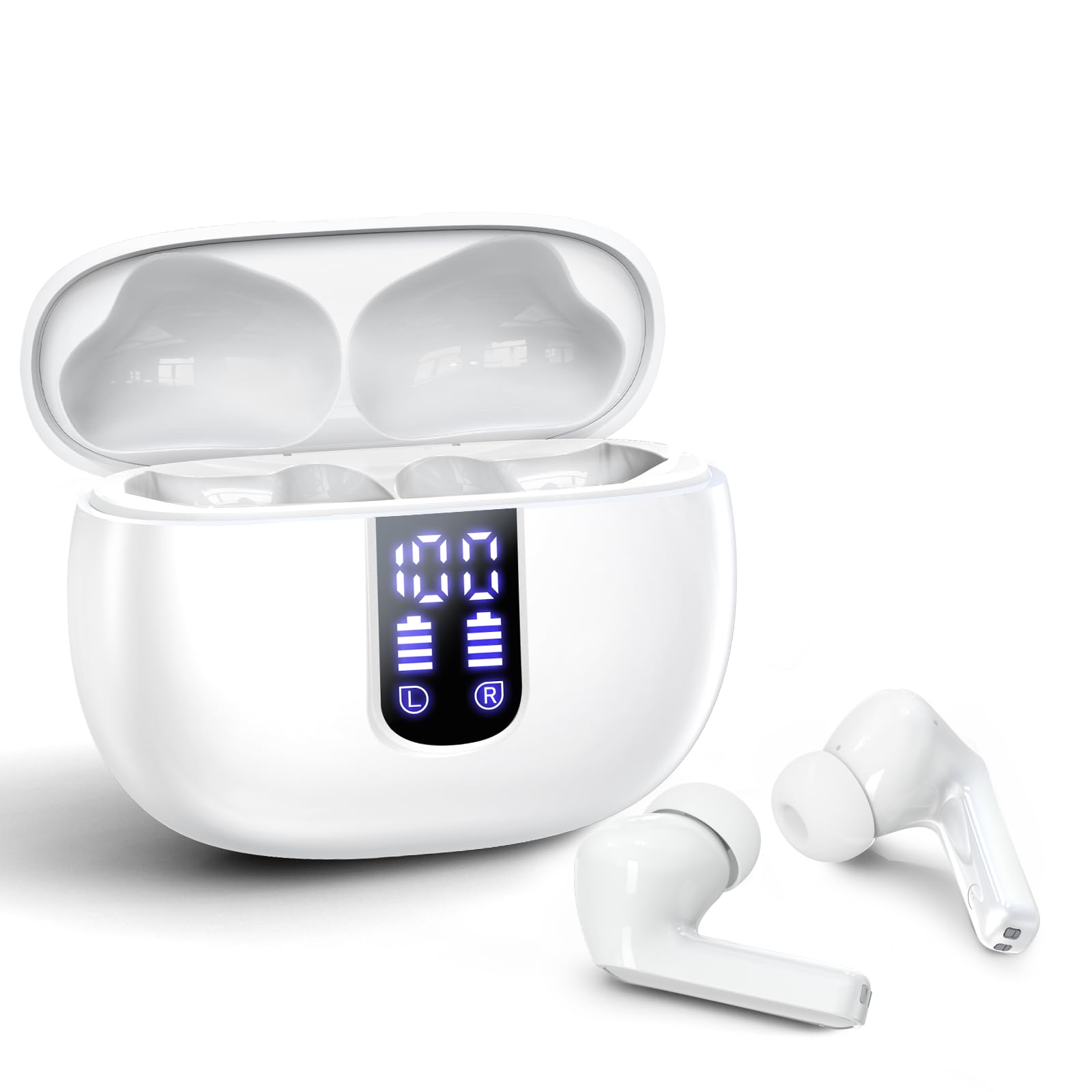 IPX4 Wireless Earbuds for Workouts with Bluetooth 5.3, White