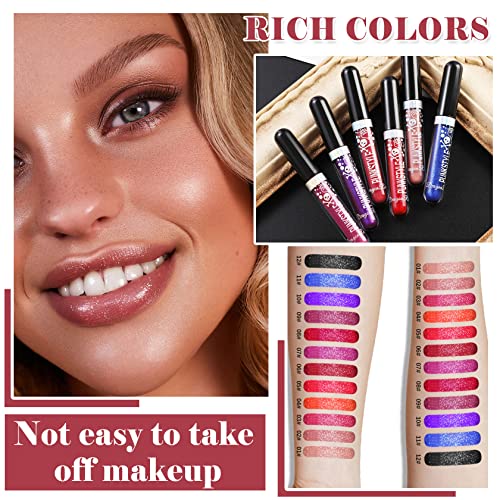 Nvleptap 3Pcs Black Blue Purple Liquid Glitter Lipstick Glitter Lip Gloss Set,Diamond Shimmer Matte Lipstick Set Long Lasting High Pigment Glitter Lip Stick Kit Lip Gloss Set Halloween Makeup Gift thumb #4