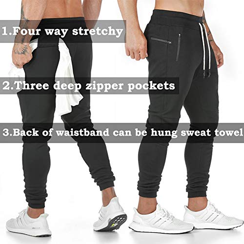 Aotorr Men's Slim Fit Joggers Casual Slim Sweatpants Workout Running Track Pants With Zipper Pockets Khaki L #TOP2