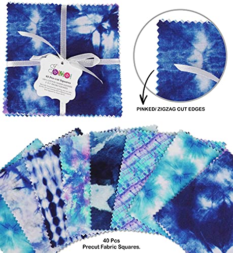 Soimoi Tie Dye Print Precut 5-Inch Cotton Fabric Quilting Squares Charm Pack Diy Patchwork Sewing Craft- Blue #TOP2