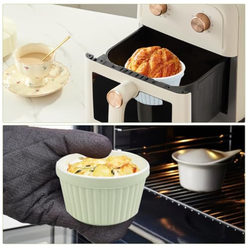 Miniatura 5 de Comzantor 6 Piezas Moldes Reposteria, Molde Bizcocho, Bandejas Para Horno, Molde Flan, Mini Cocotte, Cuencos De Postre, Tazones De Tapas Y Salsas De Cerámica, Moldes Para Tartaletas Pequeñas Para Horn