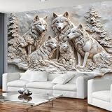 FENDROM 3D Printed White Wolf Family Tapestry,Embossed Wolfs Winter Wall Hanging,Fantasy Wild Animals Tapestries Backdrop for Bedroom Living Room Dorm Decor Gift Ideas