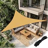 NUTKIT Sonnensegel, Dreieck-Markise Sonnenschutz Windschutz&Wasserdicht, 98% UV-Schutz, HDPE Sonnensegel mit Edelstahlringe＆Seilen, Schattenspender für Garten Balkon Terrasse Pool(Sand, 3 x 3X 3m)