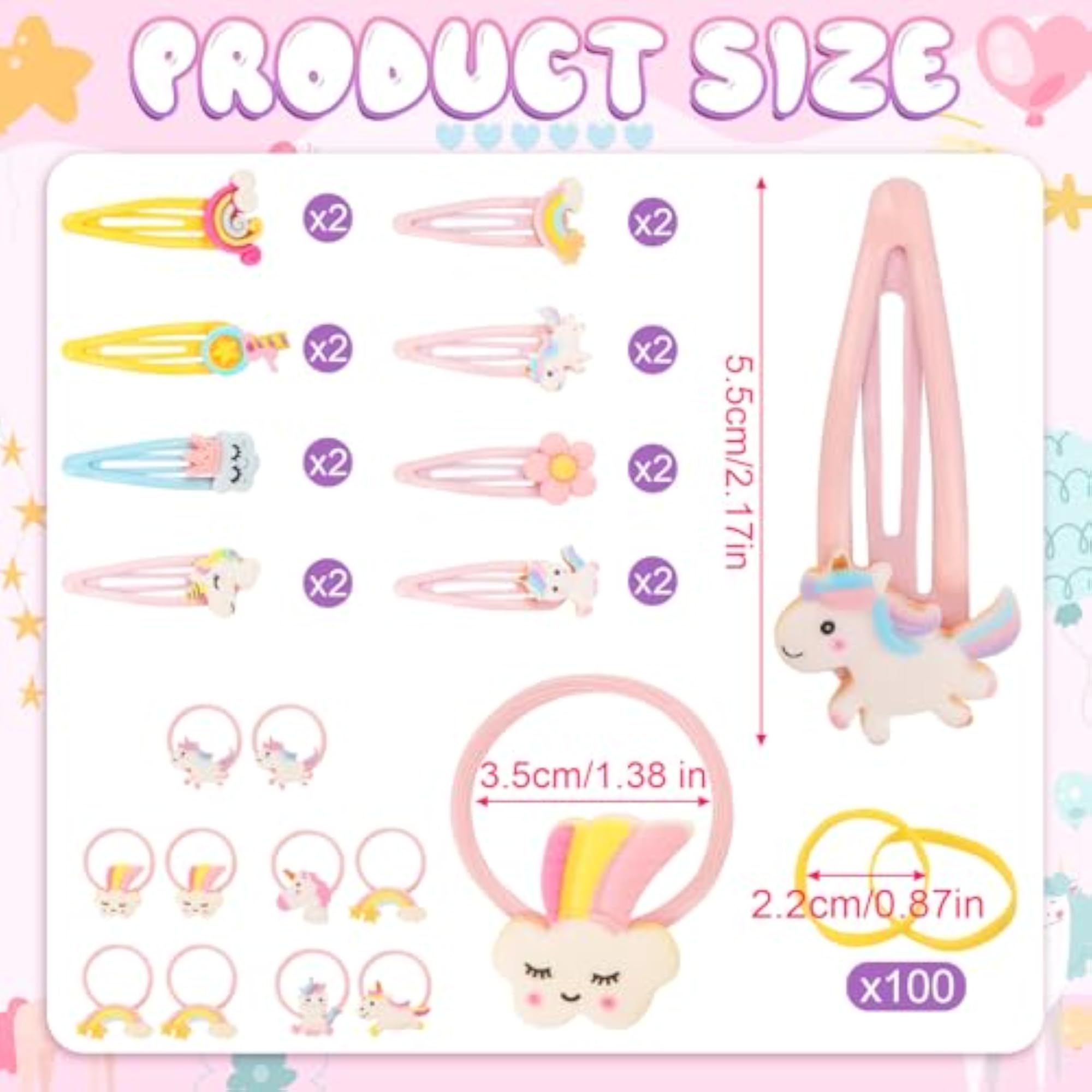 Pack of 126 Hair Clips and Bobbles for Girls