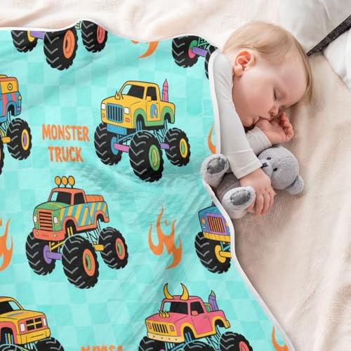 Custom Colorful Truck Fire Turquoise Cotton Blanket Cozy personalizable Image Blankets for Nursery Stroller Crib 30x40in articulos para Bebes recien nacidos ni?a 5