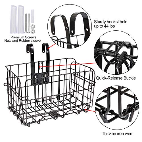 2 Pack Rear Bike Basket Folding Front Bike Basket Rust Proof Wire Mesh Bicycle Basket Mountain Bike Frame Basket Fold-Up Bike Cargo Rack - Thumbnail 3