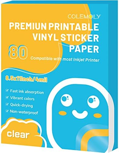 Amazon.com : Colemoly Clear Printable Vinyl Sticker Paper for Inkjet ...