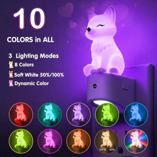 Image of L LOHAS LED Night Light for Kids,Kids Night Light,Dusk to Dawn Sensor | 3D Cute White Fox Night Lights,RGB+Soft White 3000K,Birthday Gift Nightlight for Kids, Room Decor 2 Pack