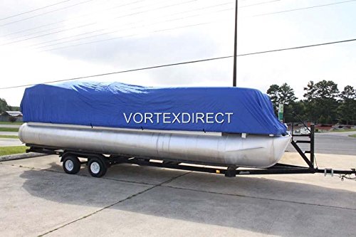 New Blue 24 Ft Vortex Ultra 5 Year Canvas Pontoon/Deck Boat Cover, Elastic, Strap System, Fits 22'1" Ft To 24' Long Deck Area, Up To 102" Beam #TOP1
