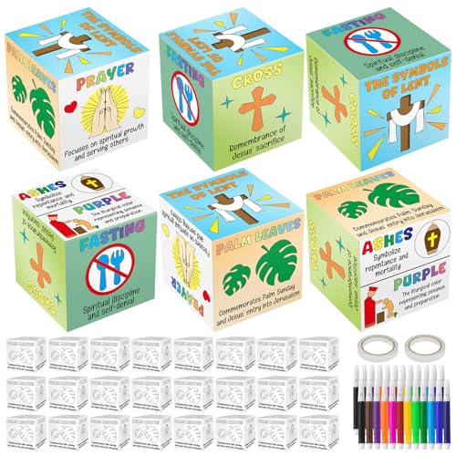 Cinrobiye 24 Sets Lent Crafts Kits DIY Lent Symbols Coloring Cubes Set Religious Holy Week Crafts Christian Handicrafts for Classroom Home Sunday School Activities VBS Art Projects Supplies Cinrobiye 24 Sets Lent Crafts Kits DIY Lent Symbols Coloring Cubes Set Religious Holy Week Crafts Christian Handicrafts for Classroom Home Sunday School Activities VBS Art Projects Supplies