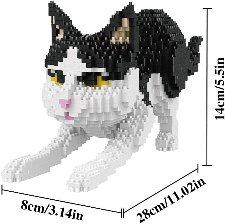 Image showing the dimensions of the assembled ISeeSee Mini Cat Building Blocks model.