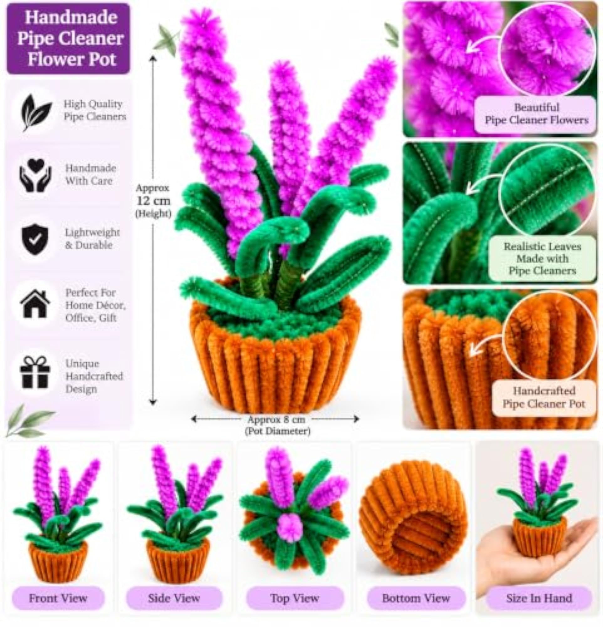 Handmade Pipe Cleaner Artificial Flower Pot, 15cm