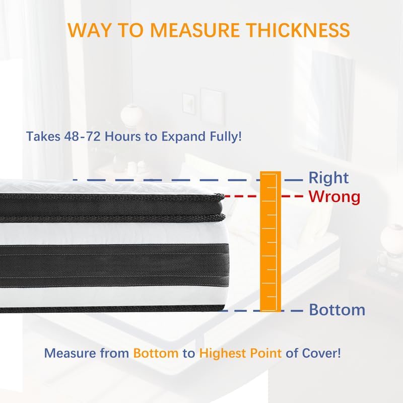 Vista 6 de Colchón individual XL, colchón híbrido mediano de tamaño individual de 12 pulgadas con funda transpirable antibolitas, espuma viscoelástica fresca