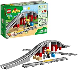 LEGO 10872 DUPLO Town Train Bridge and Tracks Toy for Kids, Building Bricks Set with Horn Sound Action Brick, Trains Rails Extension Set
