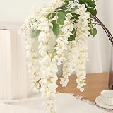 AROIUO 4pcs 47.2-inch Artificial Fake Wisteria Hanging Flower Garland Silk Flower String Home Party Decoration White Blue Pink Purple (White)