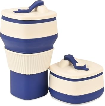 Collapsible Silicone Cup, Safe & Portable, for Hot & Cold Drinks, 18.6 oz 550 ml - Travel, Camping, Office, and More Navy Blue