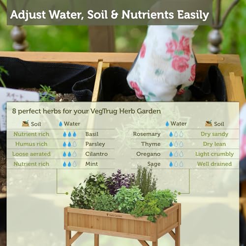 Image of VegTrug Custom Herb Planter, Durable and Rectangular Outdoor Planter, Natural | Herb garden planter, 8 deep pockets, drainage, patio kitchen herbs, compact growing