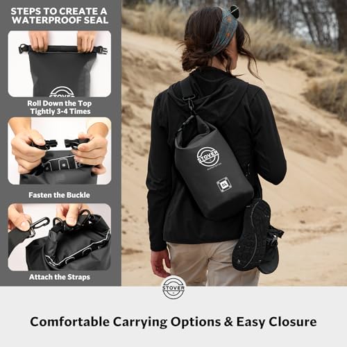 Image of STOVER 5 /10 /25 /30 /40L Waterproof Dry Bag, Small Lightweight Roll Top Dry Bag Backpack w /Waterproof Phone Case, Kayaking, Travel, Hiking, Fishing, Tubing, Camping, the Beach, Men /Women (Black)