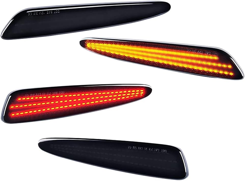 Red Amber LED Front Bumper Side Marker Lights Smoke Lens, Compatible with Chevy Corvette C6 2005-2013, Front Fender Marker Lamps