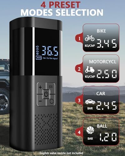 TEMOLA Tire Inflator Portable Air Compressor, Portable Air Pump with Pressure Gauge, Electric Tire Pump Battery 150PSI, Cordless Car Tire Inflator with LED for Car Motorcycle Bicycle Ball