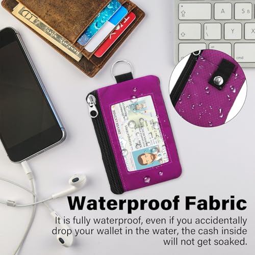 Image of Minimalist RFID Wallet with Lanyard, Multi-Functional ID Case with 2 Zipper Pockets and Key Chain for Men and Women, Tactical Badge Pouch Cards Holder, Coin Purse for Travel Sports - Rose