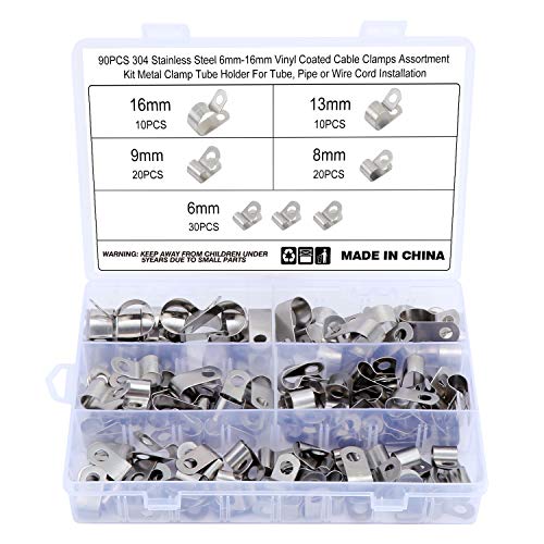 HSEAMALL 90pcs 304 Stainless Steel Cable Ties Vinyl Coated Cable Ties Size 6mm-16mm Metal Type R