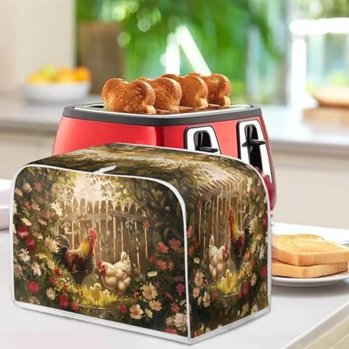 Image of Toaster Cover Kitchen Bakeware Protector Fits for Most Standard 4 Slice Toasters, Keep Toaster Free From Dust And Fingerprint Oven Dustproof Cover, Chicken Family Garden
