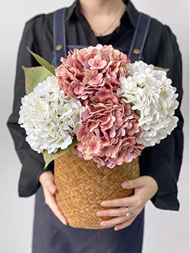 Zooeyroose 4 Pcs 20 Inches Vintage Artificial Flowers Latex Real Touch Fake Hydrangeas Flower For Home Decoration Wedding Table Flower 2 White + 2 Pink&Yellow #TOP12