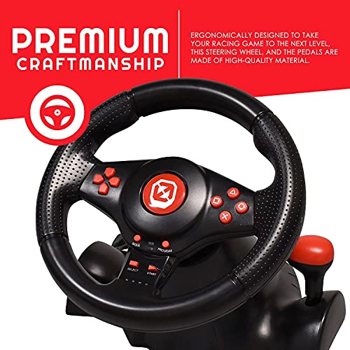 EVORETRO Super Gaming Steering Wheel with Pedals compatible for Nintendo Switch - Great for Mario Kart 8 - For PC/PS3. Best gaming desk accessories!