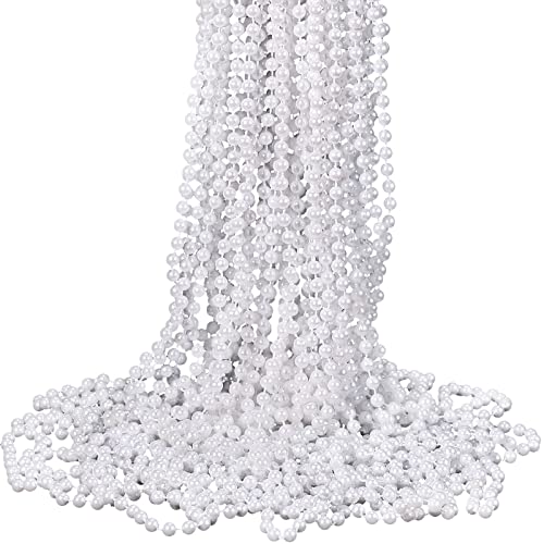 Sureio 36 Pack Long Pearl Necklace Fake Pearl Necklace Bulk Costume Jewelry for Women 1920s White Faux Beaded Strand Layered Accessories for Christmas Wedding Bridal Shower Tea Birthday Decor