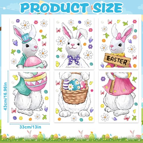 DTYDECLE 6 Blätter Fensterbilder Ostern Selbstklebend Set, Pvc Wiederverwendbar Ostereier Fensteraufkleber Für Ostern Party Haus Deko