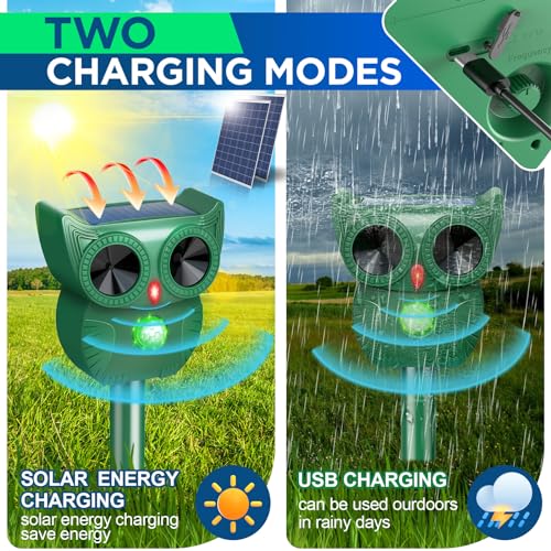 Cat Repellent For Gardens Uk, 5 Adjustable Modes Ultrasonic Cat Repeller With Led Flash And 2 Ways To Use, Usb Charging And Waterproof Solar Cat Repellent Ultrasonic For Cats, Dogs, Birds And Foxes - 2