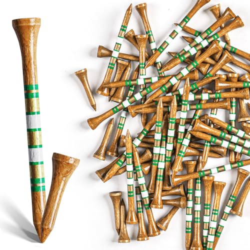 Amy Sport Golf Tees Western Birch Wood Value 100 Pack, 80 Tee 2 3/4 Or 3 1/4 Inch With 20 Short 1 1/2 Inch Driving Range Tees, 5X More Durable 5X Stronger &Amp; Less Friction Tees (Tan Color, 3 1/4 Inch)