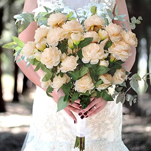 SNAILGARDEN 12Pcs Artificial Flowers,Single Stem Silk Peony Blooming Rose with 36 Flower Heads,for Bridal Wedding Home Party Festival Floral Arrangements Decoration(Champagne)